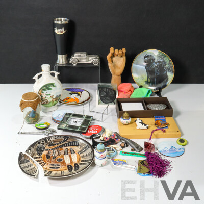 Collection of Sundries Including Budweiser Beer Stein, Coasters, Plates, Mannequin Hand, Hard Rock Mug and More