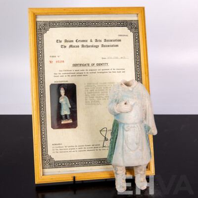 Antique Chinese Ming Dynasty Pottery Figure of Attendant in Robes, Missing Head, with Certificate of Authenticity