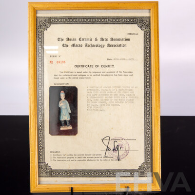 Antique Chinese Ming Dynasty Pottery Figure of Attendant in Robes, Missing Head, with Certificate of Authenticity