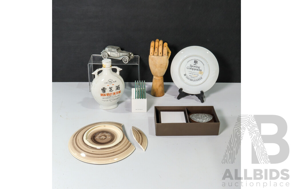 Collection of Sundries Including Budweiser Beer Stein, Coasters, Plates, Mannequin Hand, Hard Rock Mug and More