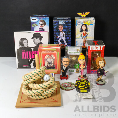 Collection of Sundries Including Bobble Heads, Ted Paraphernalia, Quoits Set, Back to the Oldies Antique Mini Jukebox and More