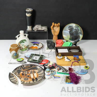 Collection of Sundries Including Budweiser Beer Stein, Coasters, Plates, Mannequin Hand, Hard Rock Mug and More