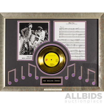 The Rolling Stones Miss You (1978) Gold Record Framed Alongside Sheet Music and Photograph, 52 x 58 cm (frame)