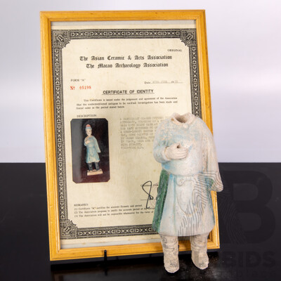 Antique Chinese Ming Dynasty Pottery Figure of Attendant in Robes, Missing Head, with Certificate of Authenticity