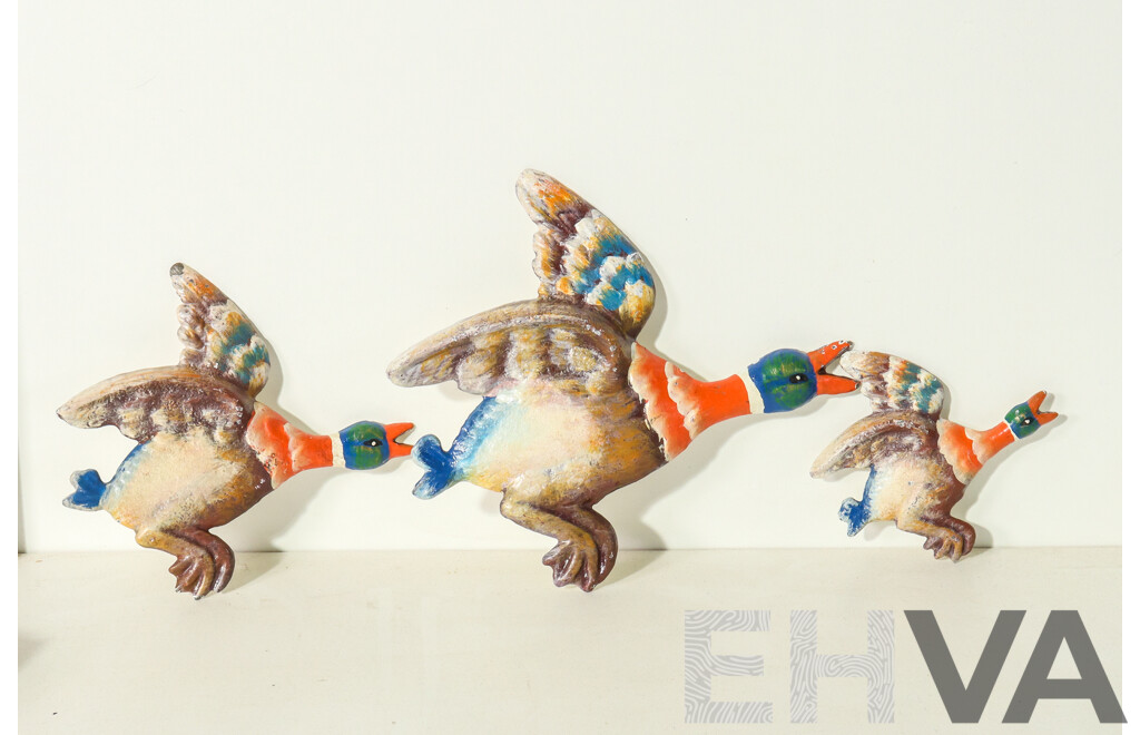Set of 3 Cast Iron Retro Flying Ducks - Wall-Mounted