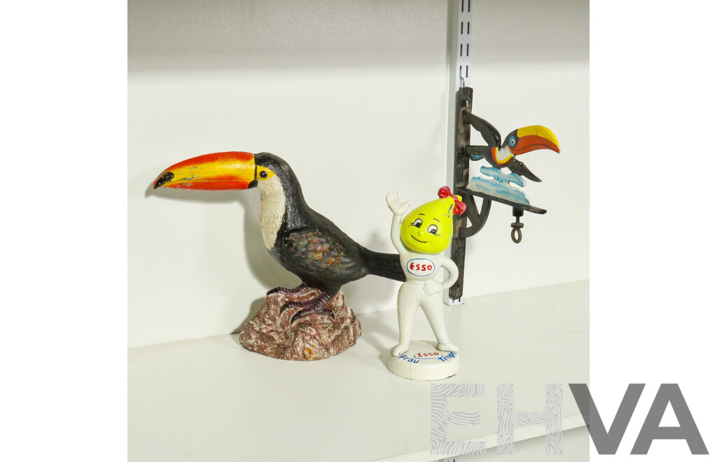 Collection of Cast Iron Including Toucan, Wall Mounted Toucan and Esso