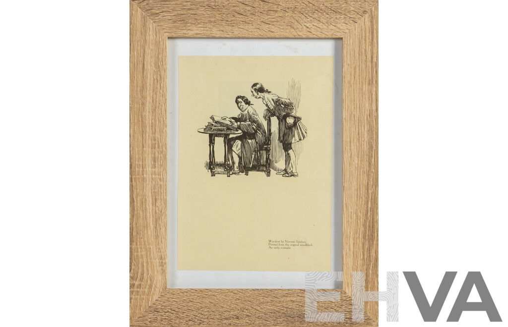 Norman Lindsay (19/20th Centuries, Australian, 1879-1969), Untitled - Two Men, Reproduction Print After Original Woodblock, 38 x 29 cm (frame)