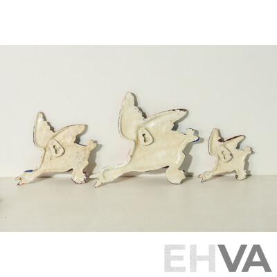 Set of 3 Cast Iron Retro Flying Ducks - Wall-Mounted