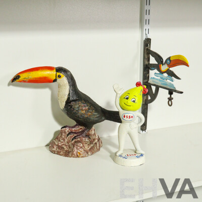 Collection of Cast Iron Including Toucan, Wall Mounted Toucan and Esso