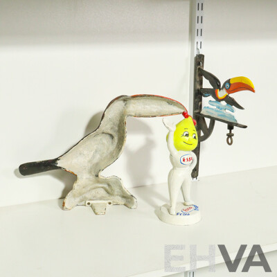 Collection of Cast Iron Including Toucan, Wall Mounted Toucan and Esso