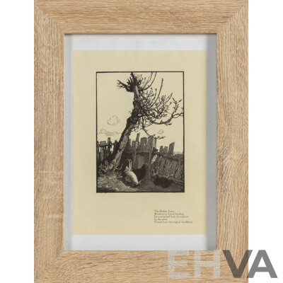 After Lionel Lindsay (19/20th Centuries, Australian, 1874-1961), The Broken Fence, Reproduction Print After Original 1923 Wood Cut, 37 x 29 cm (frame)