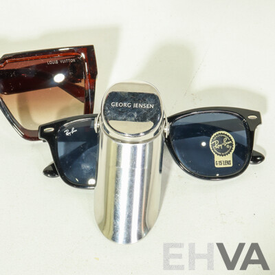 Collection of Sundries Including Sunglasses, Masks, Pepper Shaker, Bell, Squirrel Figure and Georg Jensen Bottle Stopper