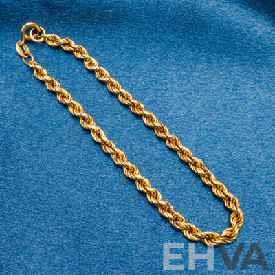 18ct Yellow Gold Rope Bracelet - 3.98gms