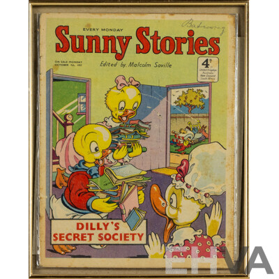 Framed Copy of Sunny Stories, Dilly's Secret Society, British Vintage Children's Magazine, Published October 7th, 1957, 26 x 20 cm (frame)
