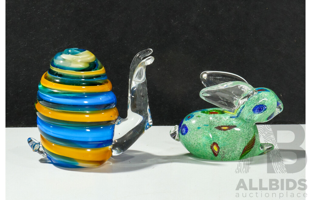 Chinese Art Glass Rabbit and Snail