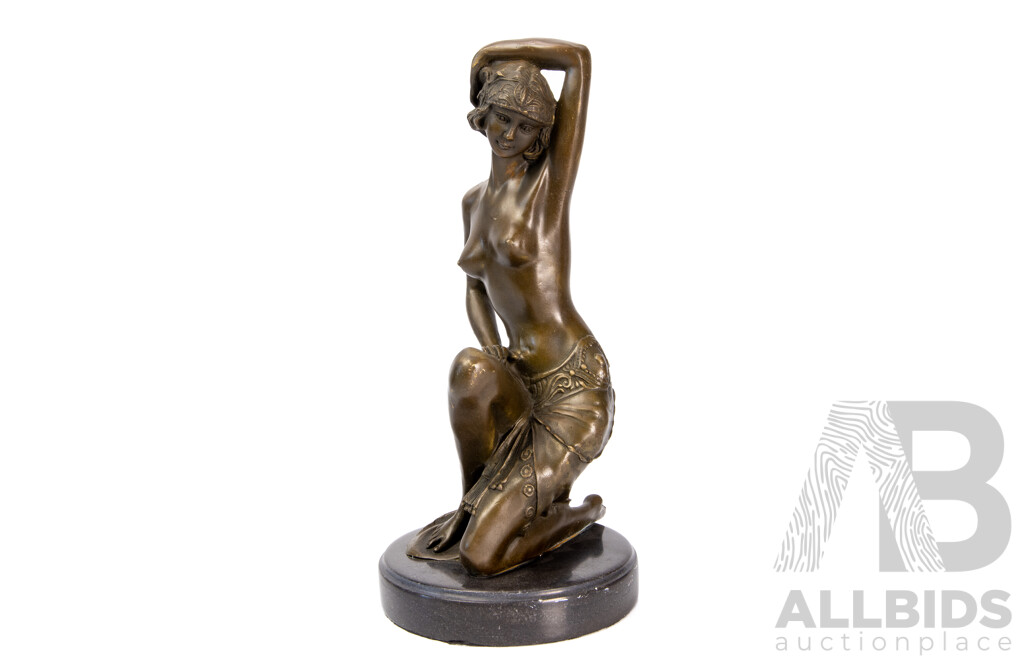 Edouard Collet (1876–1948), After, Half Nude Maiden, Bronze Figure on Marble Base