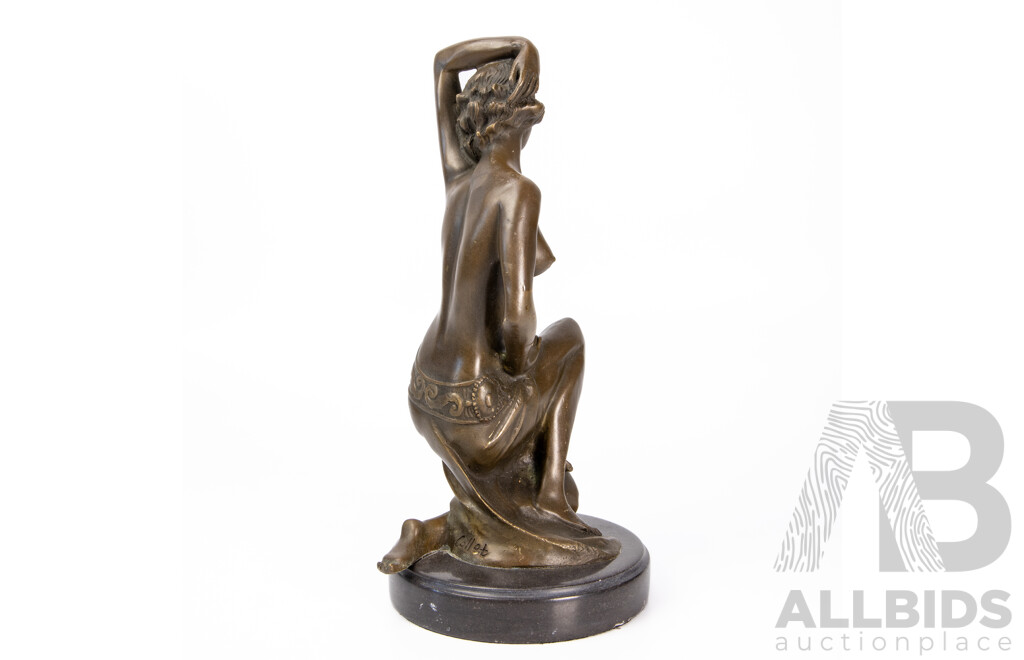Edouard Collet (1876–1948), After, Half Nude Maiden, Bronze Figure on Marble Base
