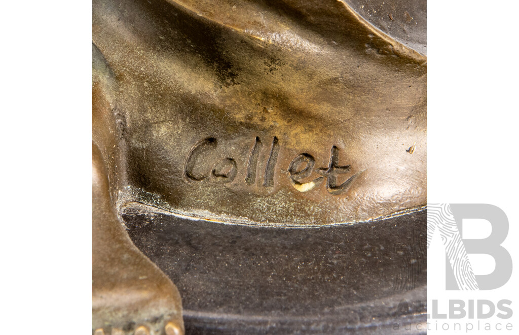 Edouard Collet (1876–1948), After, Half Nude Maiden, Bronze Figure on Marble Base