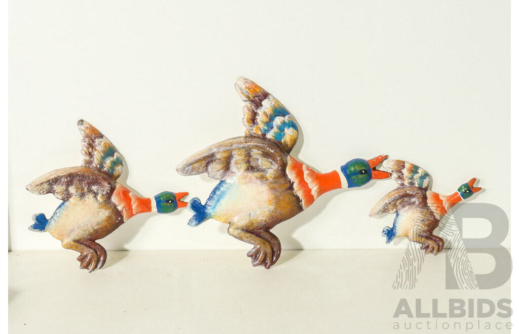 Set of 3 Cast Iron Retro Flying Ducks - Wall-Mounted
