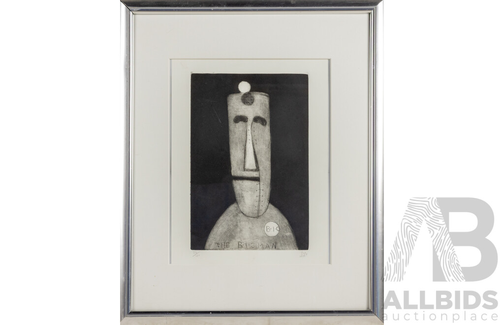 Pro Hart (20th Century, Australian, 1928-2006), the Bic Man, Editioned Etching, 55 X 45 Cm (Frame)