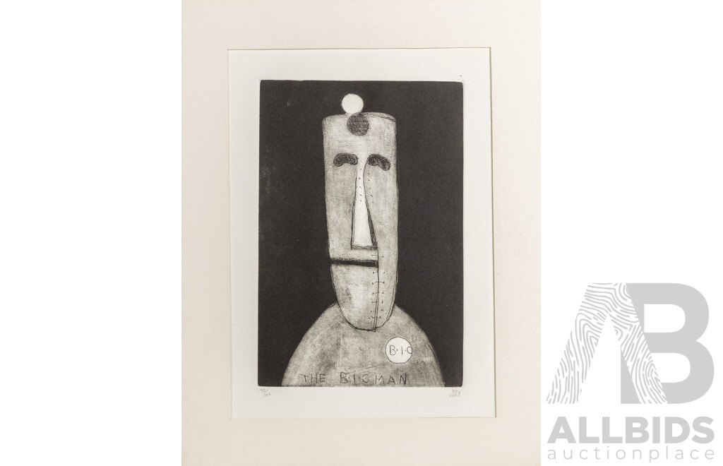 Pro Hart, (20th Century, Australian, 1928--2006), The Bic Man, Editioned Etching Unframed, 30 x 20 cm (etching)