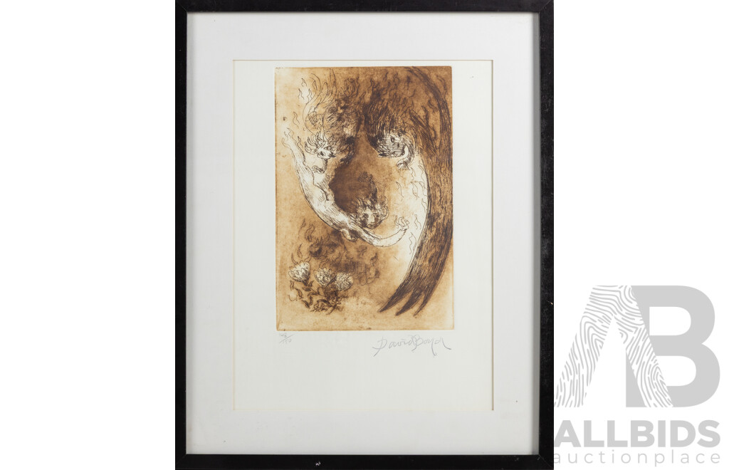 David Boyd, (20th Century, Australian, 1924-2011), Europa & The Sacred Fire, Etching, 29 x 20 cm (image)