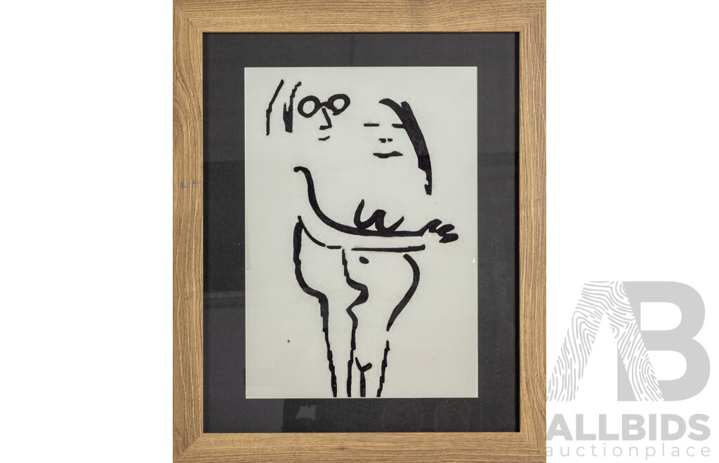 John Lennon (20th Century, British, 1940-1980), Real Love, Print After Original Drawing [Part of Bag One Collection Created as Wedding Gift for Yoko Ono C1969), 58 X 48 Cm (frame)