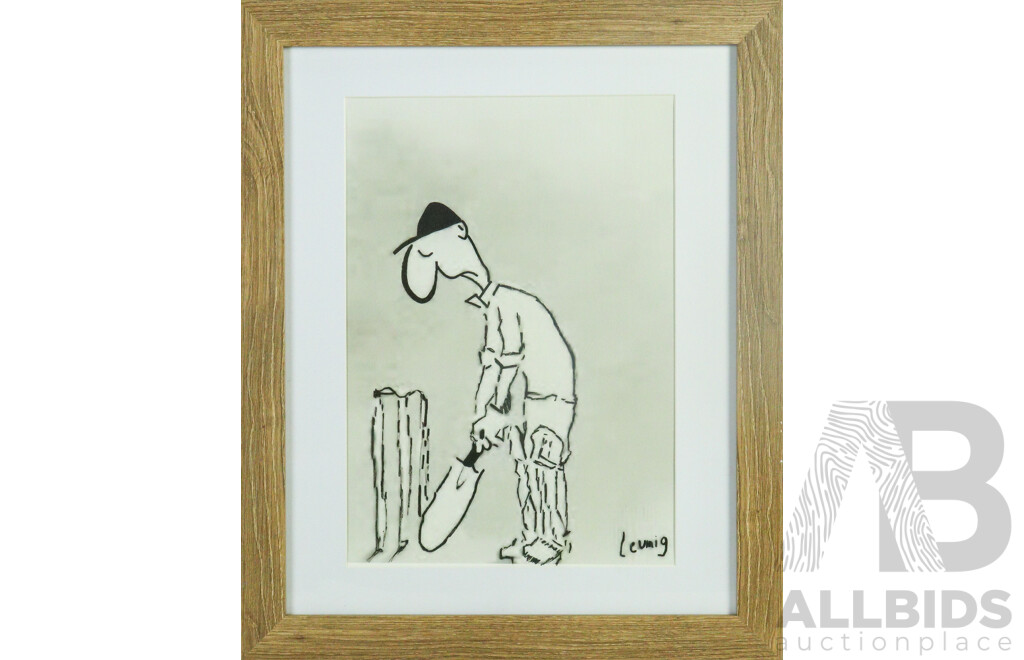 Michael Leunig, (20th Century, Australian, 1945-2024), Backyard Cricketer, Quality Print After Original Ink & Mixed Media on Paper, 58 x 47 cm (frame)