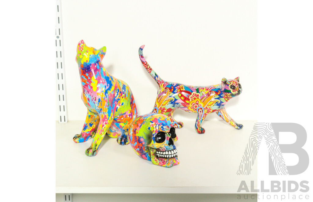 Three-Piece Collection of Splash Art & Floral Resin Figures