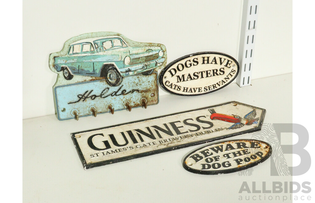 Collection of Cast Iron Wall Mounts Including Guinness, Holden Key Hanger, and More