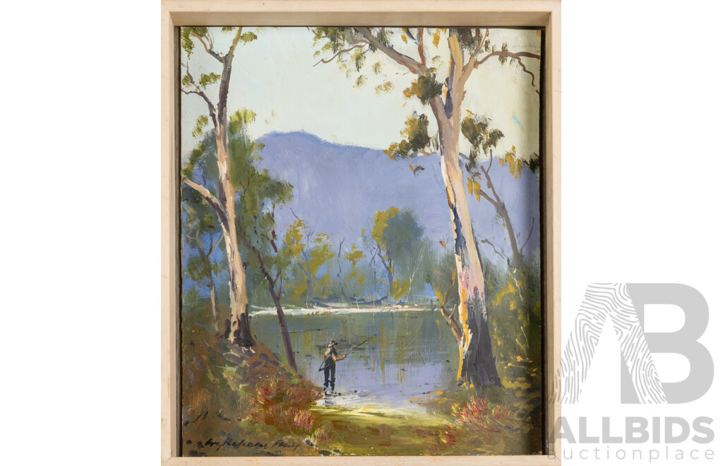 Wykeham Perry, (20th Century, Australian, 1936-2021), Morning's Fishing, Wonderful Original Oil on Board, 38 x 33 cm (frame)