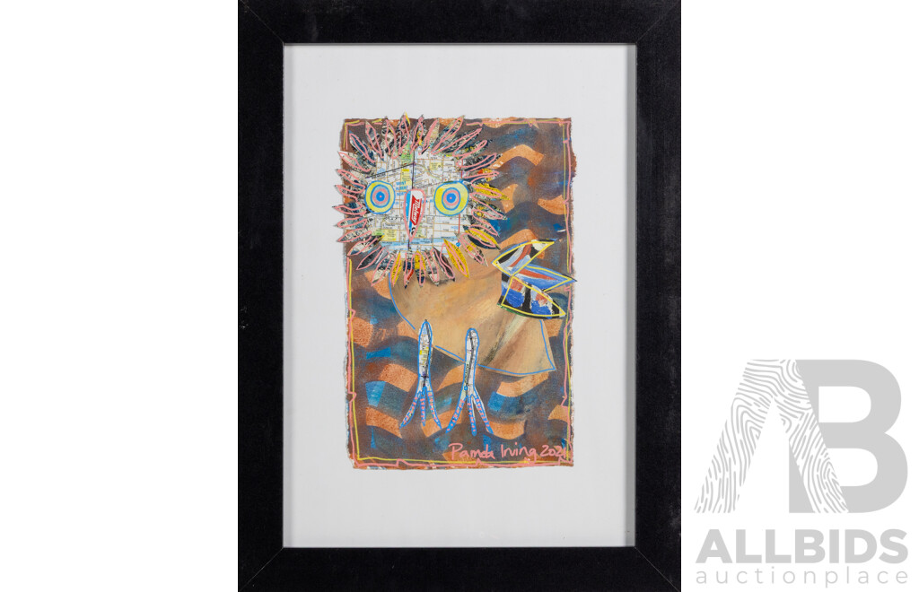 Pamela Irving, (20th Century, Australian, 1960-), Owl of Mont Albert North (2021), Wonderful Original Collage, 48 x 36 cm (frame)