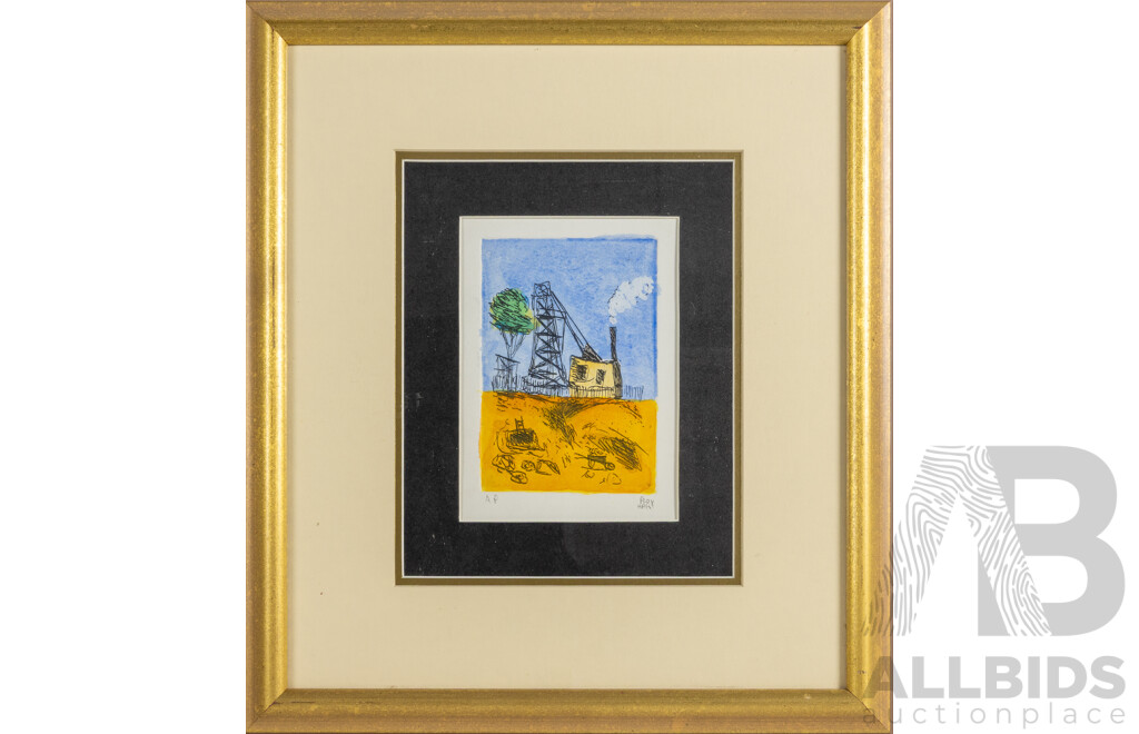 Pro Hart (20th Century, Australian, 1928-2006), The Old Mine, Coloured Etching, 43 X 38 Cm (frame)
