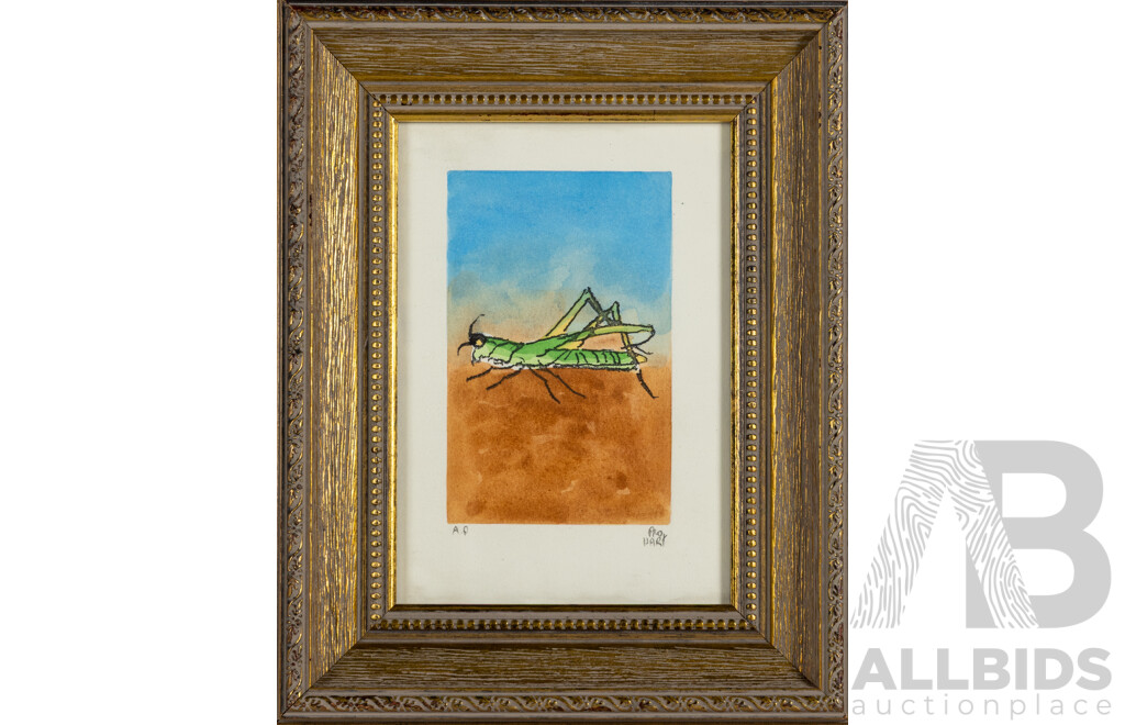Pro Hart (20th Century, Australian, 1928-2006), Grasshopper, Coloured Etching, 30 x 24 cm (frame)