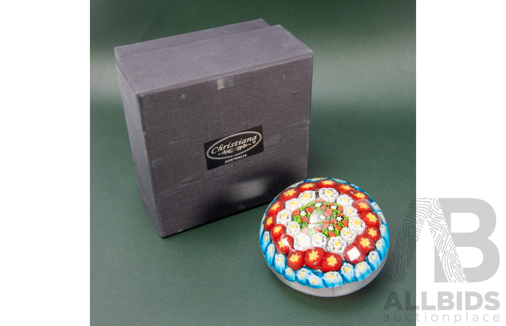 Christiana Australia Collectible Colourful Glass Paperweight in Original Box, 11 x 11 x 7 cm (box)