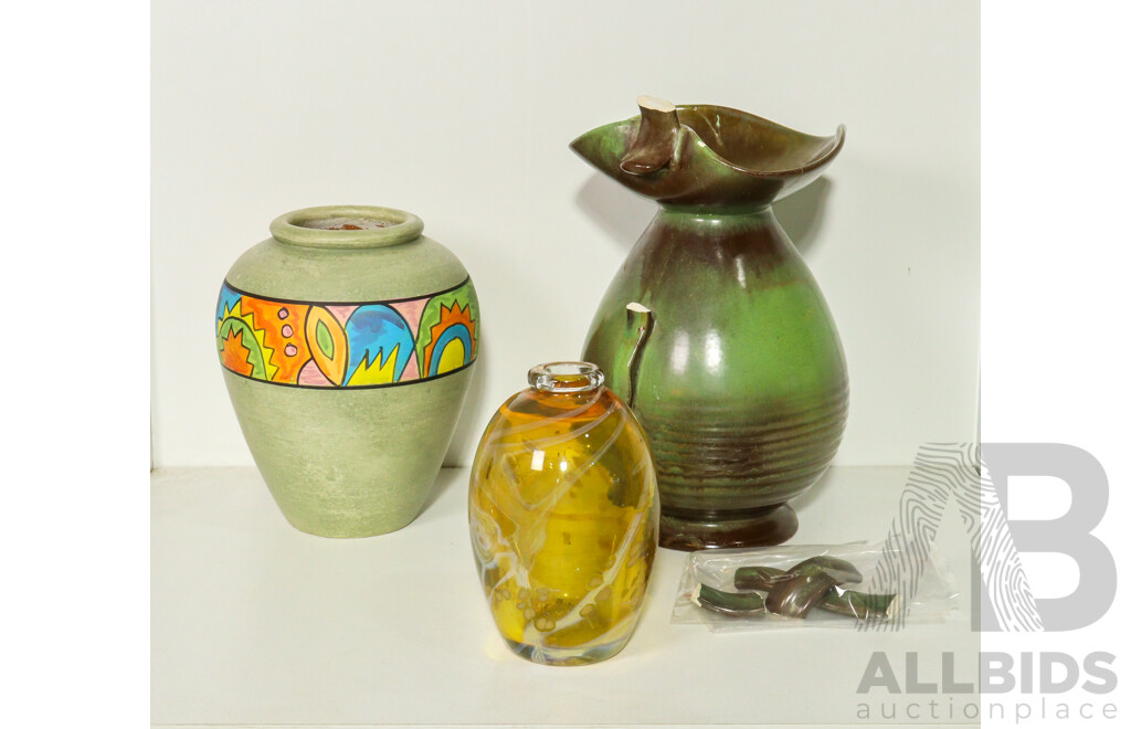 Set of 3 Ceramic and Glass Vases