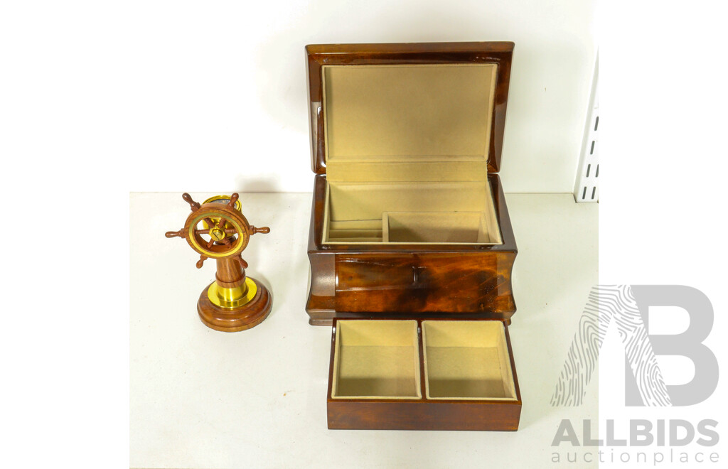 Mixed Collection of Ship Wheel Compass and Wooden Jewellery Box
