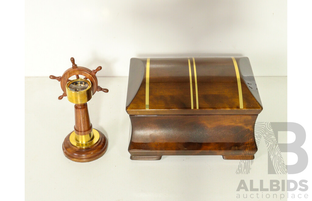 Mixed Collection of Ship Wheel Compass and Wooden Jewellery Box