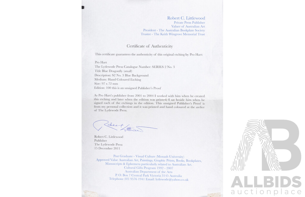 Pro Hart (20th Century, Australian, 1928-2006), Dragon Fly, Coloured Etching, 36 x 28 cm (frame)