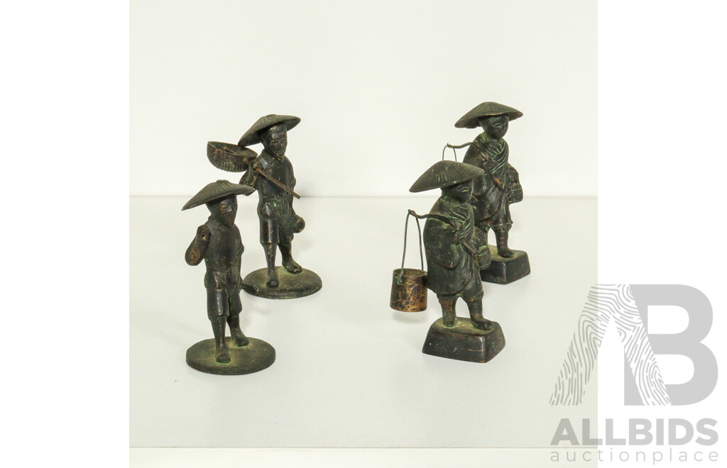 Vintage Asian Bronze Statues of Field Workers
