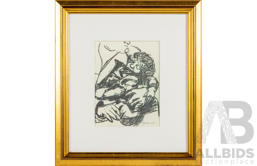 (Possibly) After John Perceval, (20th Century, Australian, 1923-2000), Sleeping Child in Arms, Reproduction Print with Pencil Embellishment, 37 x 33 cm (frame)