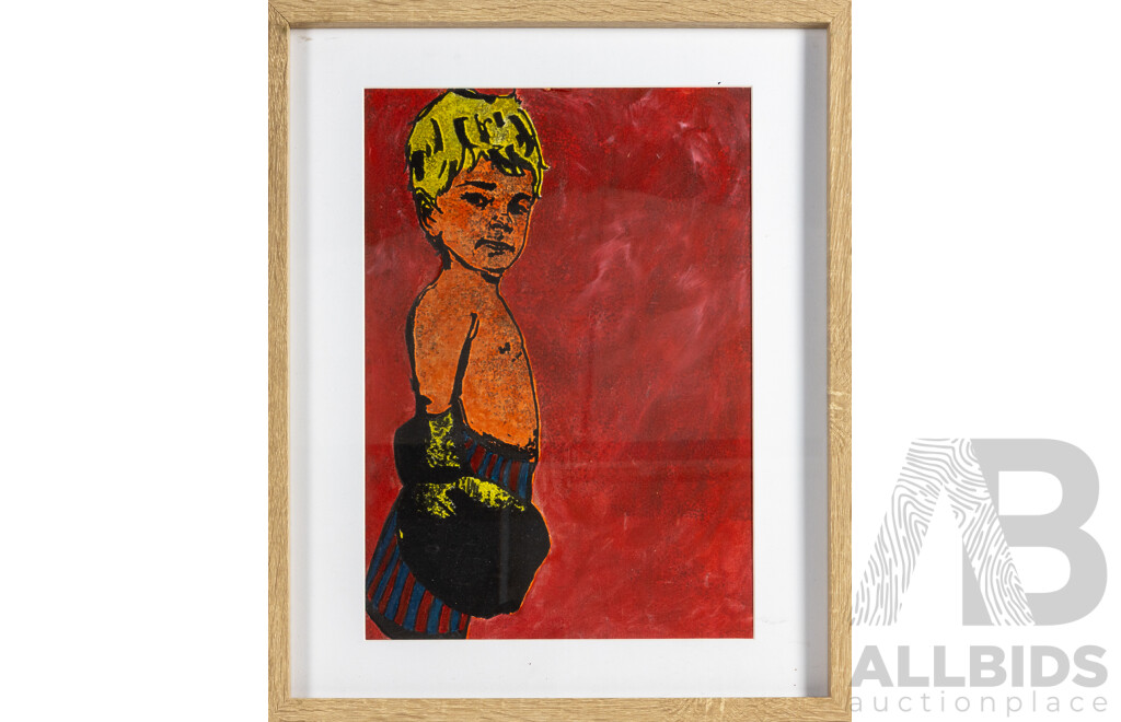 (In the Style Of) David Bromley, (20th Century, British-Born Australian, 1960-), Portrait of a Boy, Original Screenprint & Pen, 53 x 43 cm (frame)
