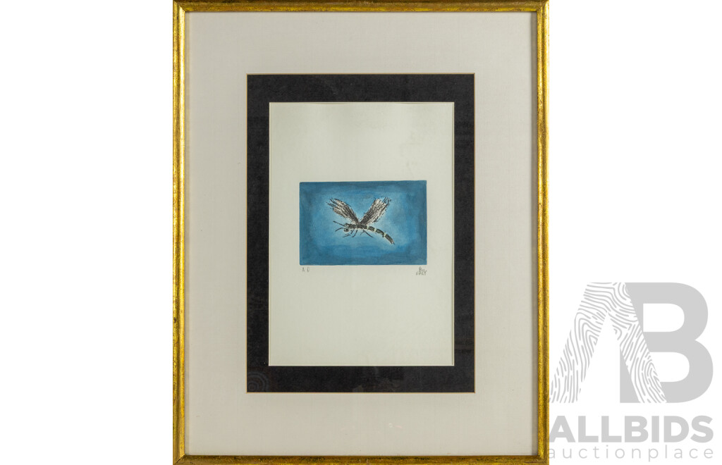 Pro Hart, (20th Century, Australian, 1928-2006), Dragonfly, Hand Coloured Etching, 52 x 42 cm (frame)