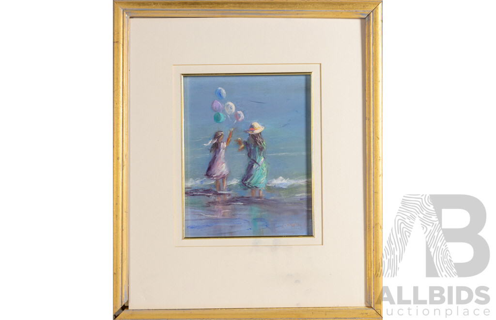 Artist Unknown, (20th Century), Beach & Balloons, Original Pastel, 47 x 41 cm (frame)