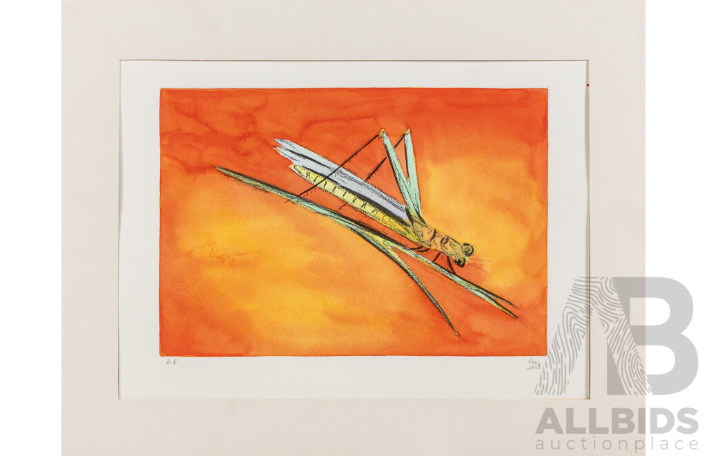 Pro Hart, (20th Century, Australian, 1928-2006), The Grasshopper, Hand Coloured Etching, 20 x 29 cm (image)