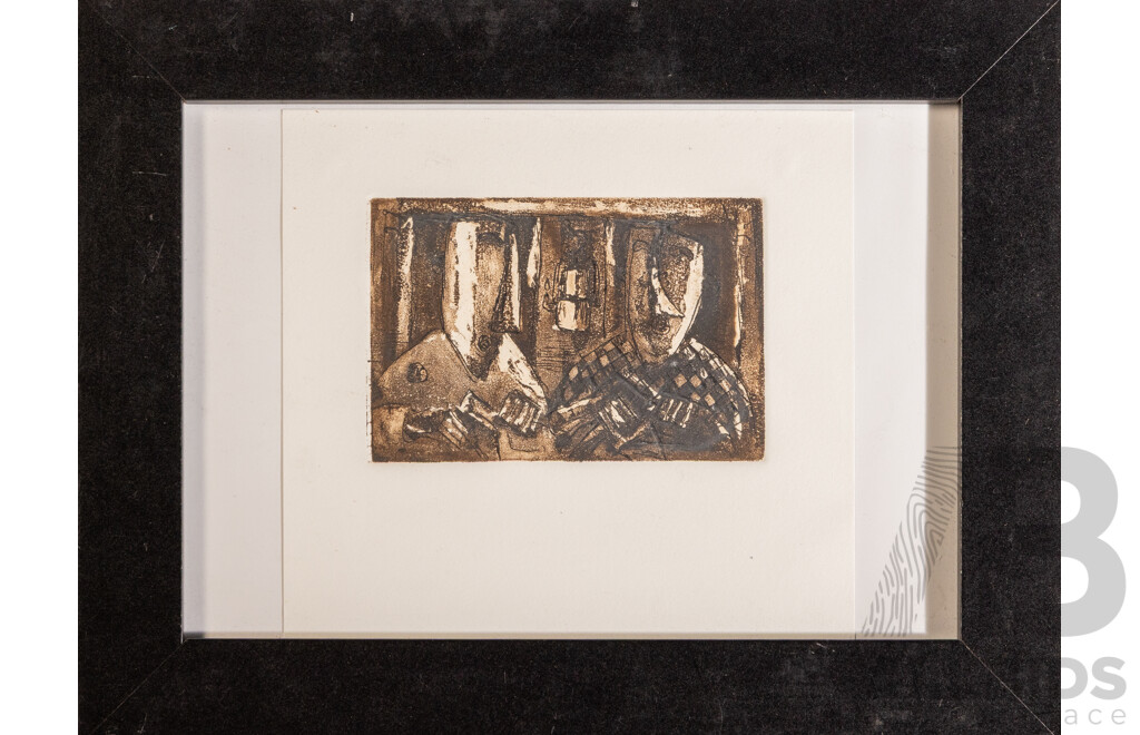 Pro Hart, (20th Century, Australian, 1928-2006), Two Miners, Line Etching with Aquatint, 27 x 36 cm (frame)