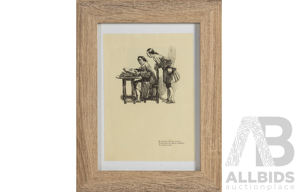 After Norman Lindsay (19/20th Centuries, Australian, 1979-1969), Untitled, Modern Reproduction Print of Original Woodcut, an Early Example, 37 x 29 cm (frame)