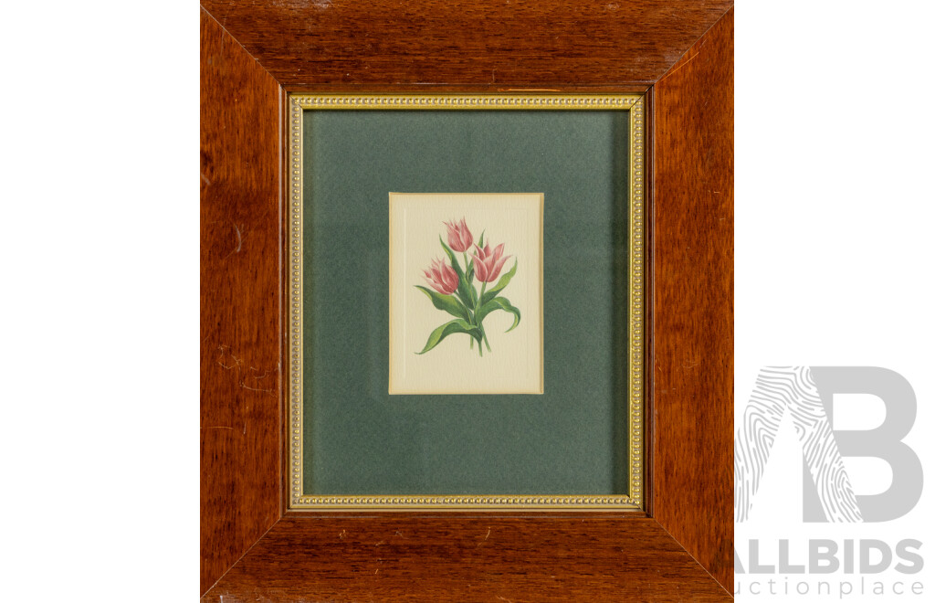 Artists Unknown, (20th Century), Wild Orange Lily & Pink Tulips, Pair of Reproduction Colour Prints After Original Miniature Watercolours, 32 x 29 cm (frames) (2)
