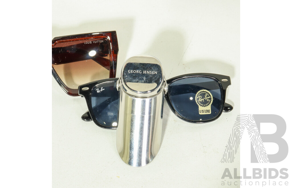 Collection of Sundries Including Sunglasses, Masks, Pepper Shaker, Bell, Squirrel Figure and Georg Jensen Bottle Stopper