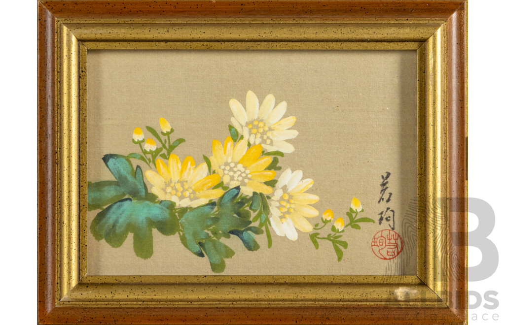 Artists Unknown, (20th Century, Asian School), Quartet of Flowers, Lovely Set of Original Gouache on Silk Panels, 16 x 21 cm (frames) (4)